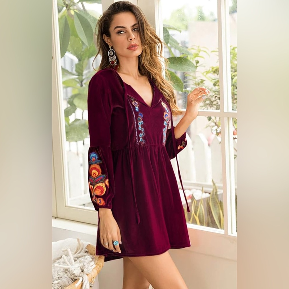 Red Velvet Hippie Dress